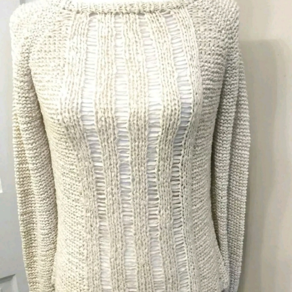 Vintage Perry Ellis Womens Sweater Size Medium Fisherman Cream Ivory Handknit